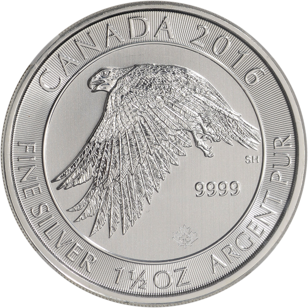 1.5 OZ CANADIAN SILVER GYRFALCON - Obverse