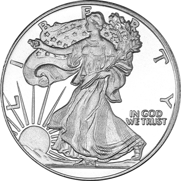 2017 American Silver Eagle coin obverse showing Walking Liberty design with rising sun and inscription In God We Trust, 1 oz silver bullion.