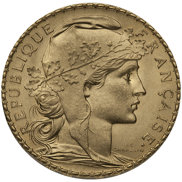 20 FRANC FRENCH GOLD ROOSTER - Obverse