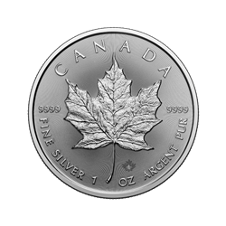 silver canadian coin featuring a detailed maple leaf design with inscriptions canada fine silver 1 oz argent pur and 9999 purity marks