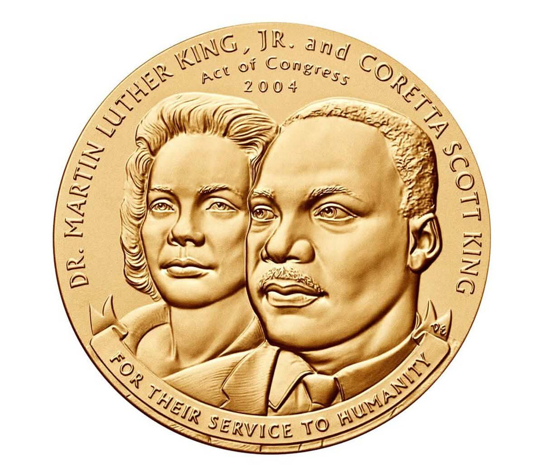 Bronze medal featuring Dr. Martin Luther King Jr. and Coretta Scott King, honoring their service to humanity, Act of Congress 2004