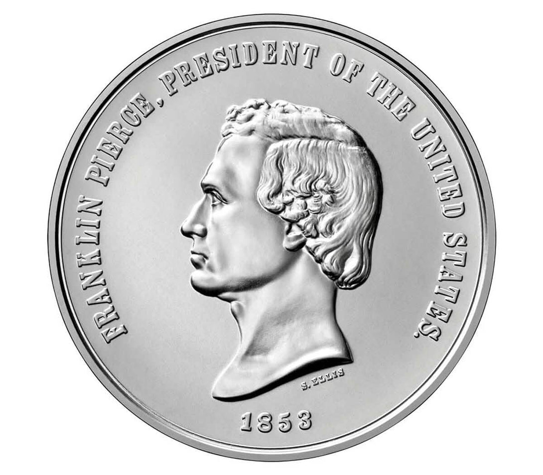Franklin Pierce Presidential Silver Medal with detailed portrait engraving, collectible coin honoring the 14th U.S. President and American history.