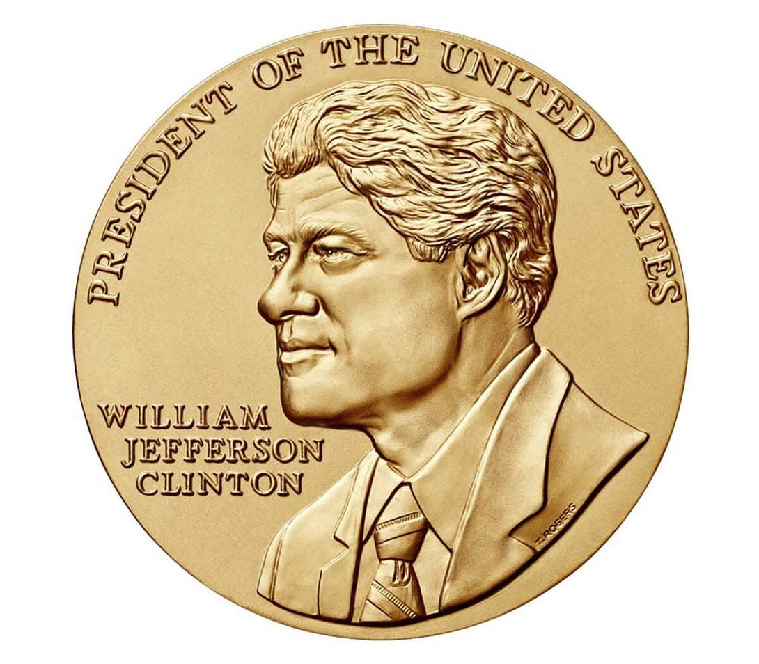William J. Clinton First Term Bronze Medal 1 5/16 Inch featuring a detailed portrait of President Bill Clinton commemorating his first presidential term.