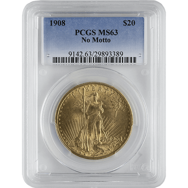 $20 U.S. GOLD SAINT PCGS63 NO MOTTO - Obverse