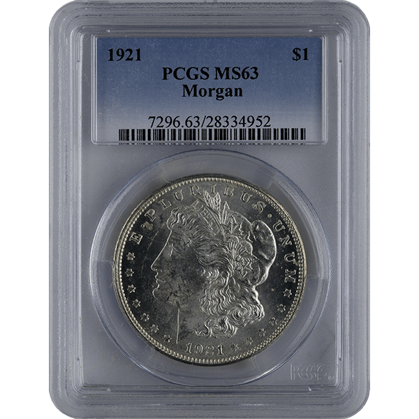 1921 AMERICAN SILVER MORGAN DOLLAR PCGS63 - Obverse