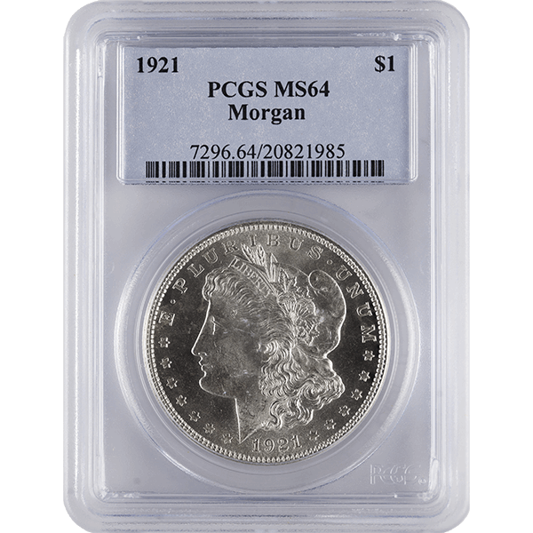 1921 AMERICAN SILVER MORGAN DOLLAR PCGS64 - Obverse