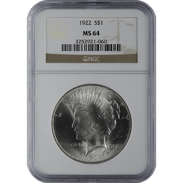 1921-1935 AMERICAN SILVER PEACE DOLLAR NGC64 - Obverse