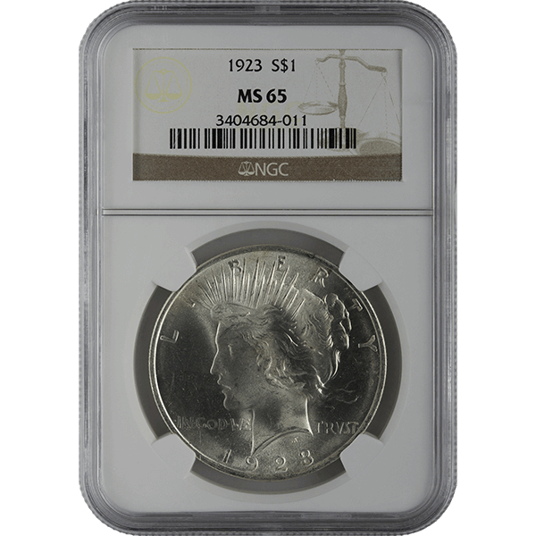1921-1935 AMERICAN SILVER PEACE DOLLAR NGC65 - Obverse