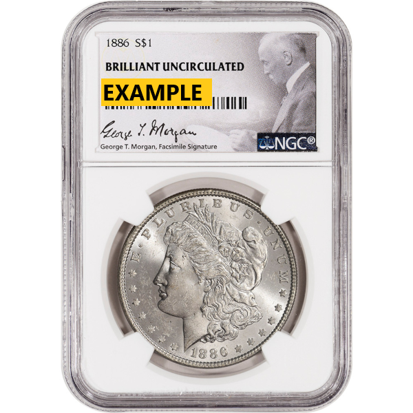 1886 MORGAN SILVER DOLLAR NGC BU G.T. MORGAN LABEL - Obverse