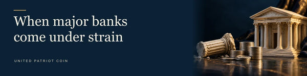 When major banks come under strain — Bank miniature, column fragment and silver coins.