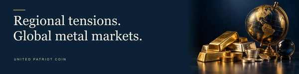 Regional tensions. Global metal markets. — Globe beside gold and silver bullion.