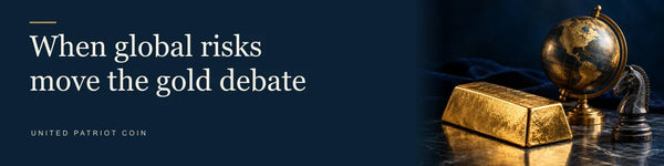 When global risks move the gold debate — Gold ingot, globe and chess knight.