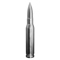 10 oz silver .50 caliber bullet replica featuring a realistic metallic finish and cylindrical design, crafted to resemble a large ammunition round