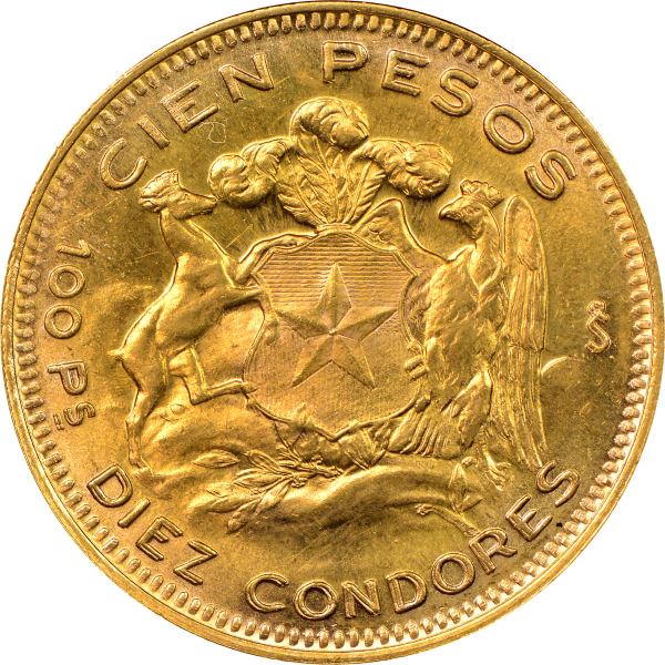 100 PESO CHILE GOLD COIN - Reverse
