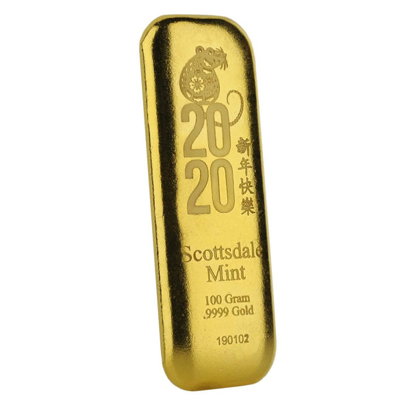 2020 Lunar Year of the Rat 100 g Gold Bar
