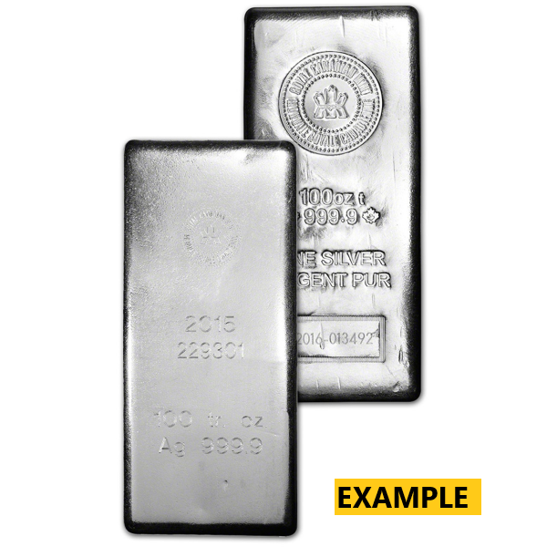 100 OZ SILVER BAR ROYAL CANADIAN MINT - Obverse