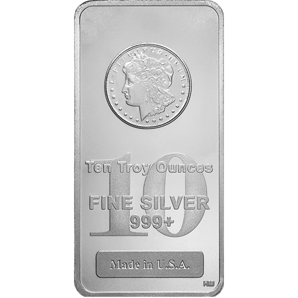 10 oz Morgan Design Silver Bar .999+ Fine Silver – Lady Liberty Profile – Made in USA Bullion