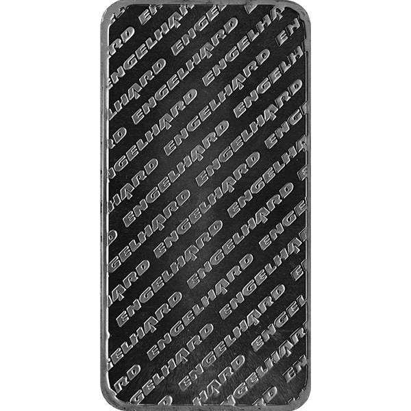 10 oz Engelhard silver bar featuring a repeating diagonal pattern of the word 'ENGELHARD' engraved across the entire surface.