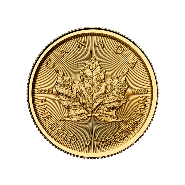 Canadian Gold Maple Leaf coin featuring a detailed maple leaf design