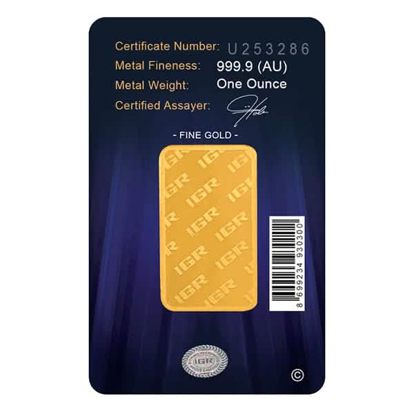 1 OZ GOLD BAR IGR - Reverse