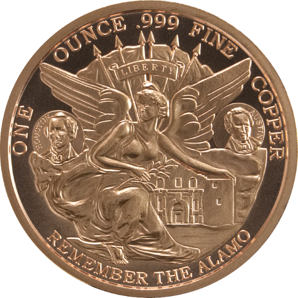 1 OZ COPPER ROUND TEXAS COMMEMORATIVE - Reverse