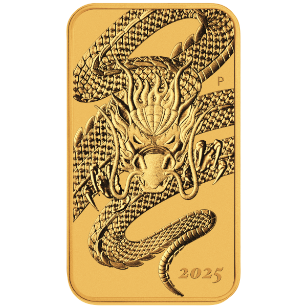 2025 1 OZ GOLD PERTH MINT DRAGON RECTANGULAR COIN - Obverse