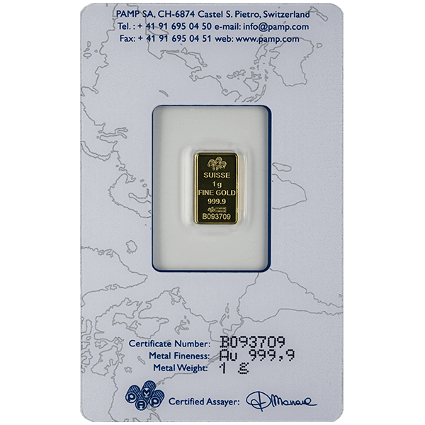1 GRAM GOLD BAR PAMP Reverse