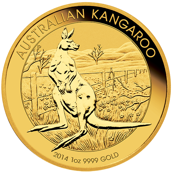 1 oz Australian Gold Kangaroo Coin Featuring Iconic Kangaroo Design, 24K Pure Gold, 2014 Edition from The Perth Mint, Australia