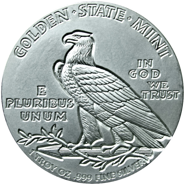 1 OZ SILVER ROUND INCUSE INDIAN DESIGN GOLDEN STATE MINT - Reverse