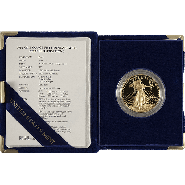 1 OZ AMERICAN GOLD EAGLE PROOF WITH ORIGINAL BOX AND PAPERS - Obverse