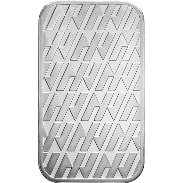 Reverse of 1 oz Asahi silver bar with repeating Asahi logo pattern on polished silver finish