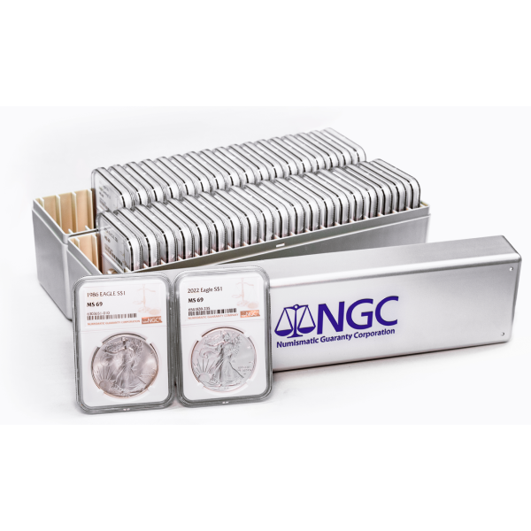 1986-2025 1 OZ AMERICAN SILVER EAGLE SET OF 41 COINS NGC MS69 - Obverse