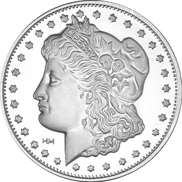 1 oz Morgan Silver Round by Highland Mint – Obverse side featuring Lady Liberty design, .999 fine silver bullion coin