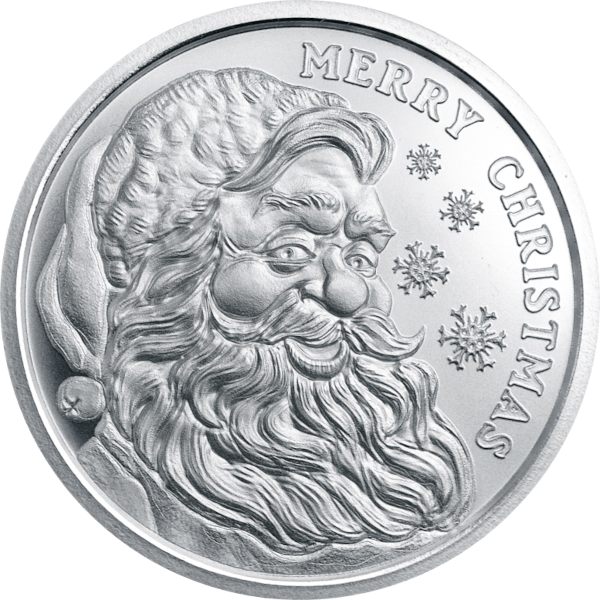 1 OZ SILVER ROUND CHRISTMAS SANTA GOLDEN STATE MINT - Obverse