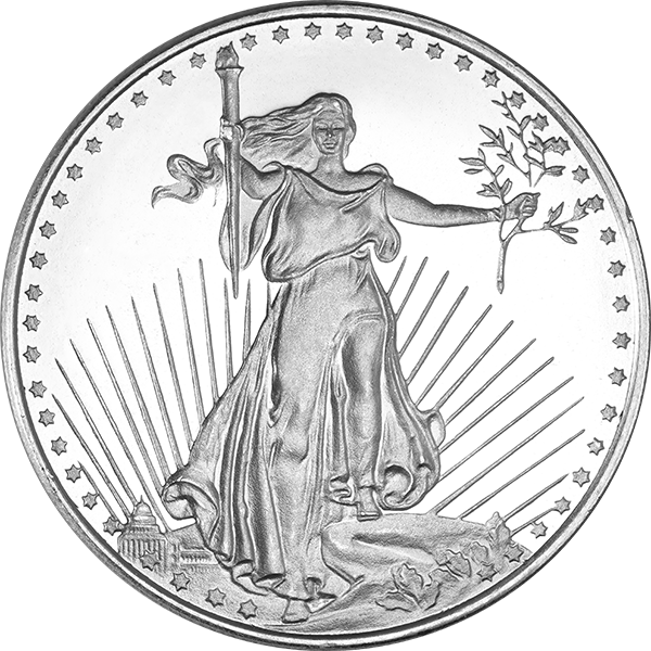1 oz Saint-Gaudens Silver Round – Lady Liberty design with torch and olive branch, .999 fine silver bullion