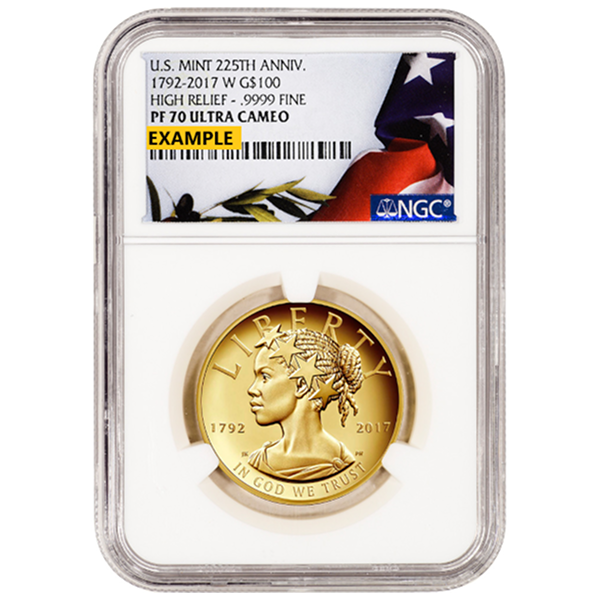 2017 1 oz Gold Liberty High Relief NGC PF 70 – U.S. Mint 225th Anniv. .9999 Fine, Ultra Cameo Graded Proof Coin