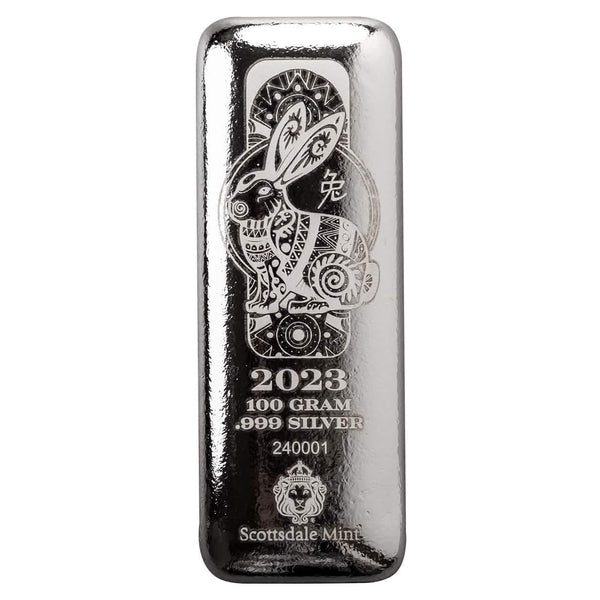 2023 Lunar Year of the Rabbit 100 Gram Silver Bar