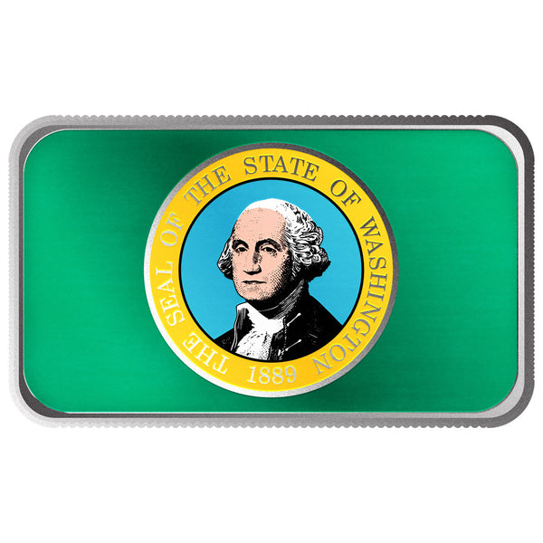 Washington State Flag 1 oz Silver Color Bar