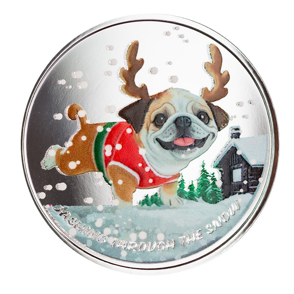 Dog Dashing Through the Snow 1 oz Silver Christmas Round