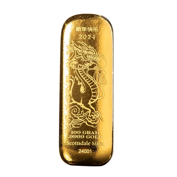 2024 Lunar Year of the Dragon 100 Gram Gold Bar