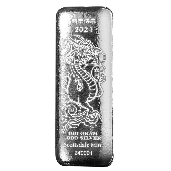 2024 Lunar Year of the Dragon 100 Gram Silver Bar