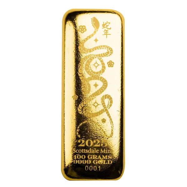 2025 Lunar Year of the Snake 100 Gram Gold Bar
