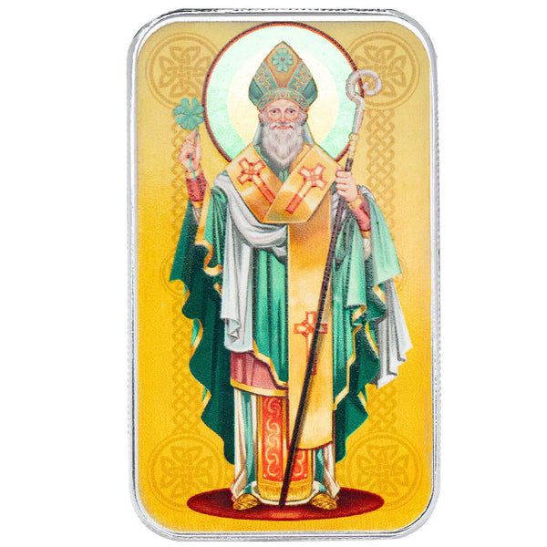 Saint Patrick 1 oz Silver Colorized Bar