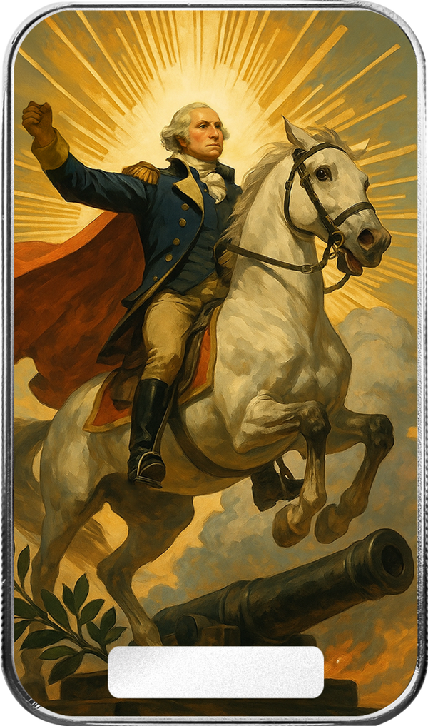 Americana | George Washington Riding into Freedom 1 oz Silver Serialized Color Bar