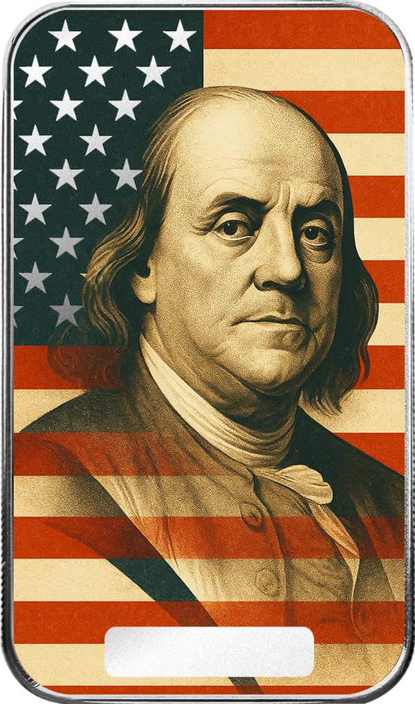 Americana | Classic Benjamin Franklin 1 oz Silver Serialized Color Bar