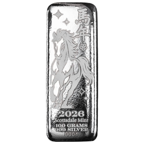 2026 Lunar Year of the Horse 100 Gram Silver Bar