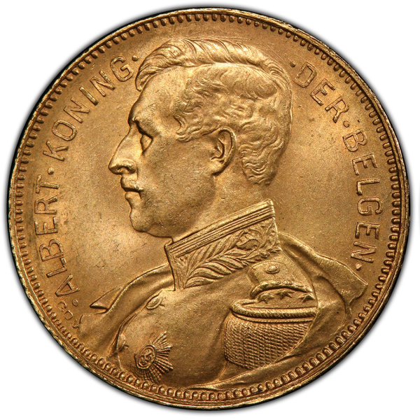 20 FRANC BELGIUM GOLD COIN ALBERT I - Obverse