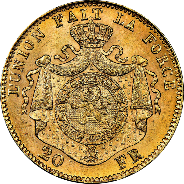 20 FRANC BELGIUM GOLD COIN - Reverse