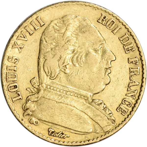 20 FRANC FRENCH GOLD COIN LOUIS XVIII - Obverse