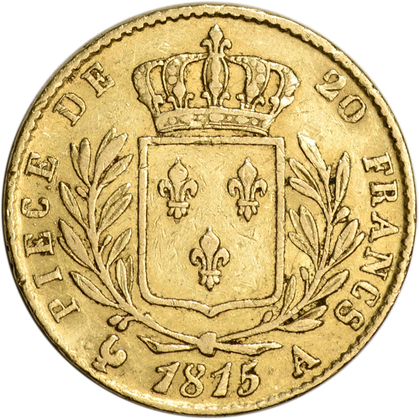 20 FRANC FRENCH GOLD COIN LOUIS XVIII - Reverse